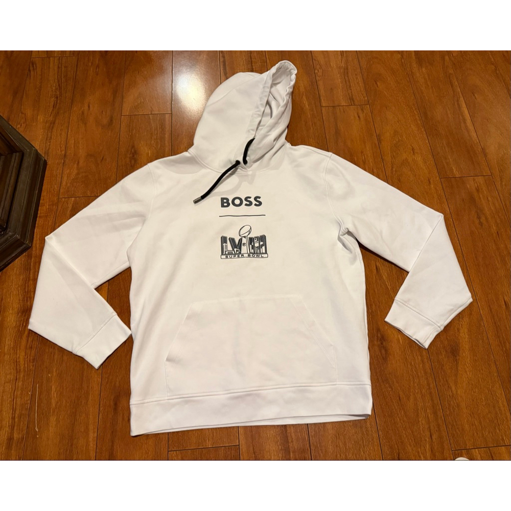 Men's BOSS White Super Bowl Hoodie L with Black Accents